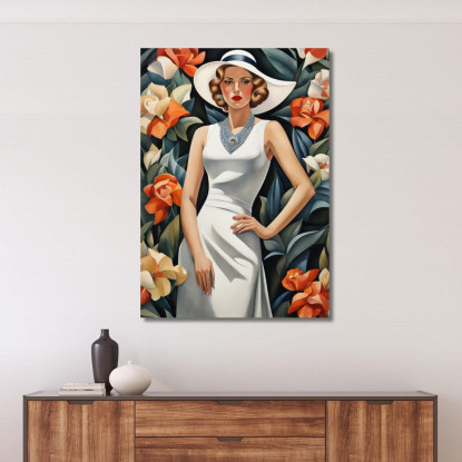 Signora Con Fiore Stile Tamara de Lempicka ilmt7 quadro stampato su tela
