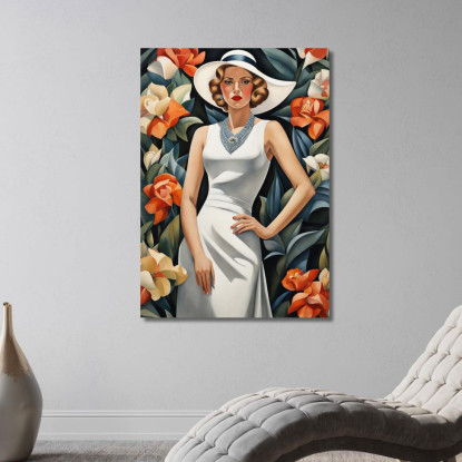 Signora Con Fiore Stile Tamara de Lempicka ilmt7 quadro stampato su tela