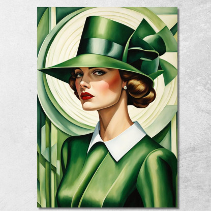 Signora Con Cappello Verde 2 Stile Tamara de Lempicka ilmt8 quadro stampato su tela