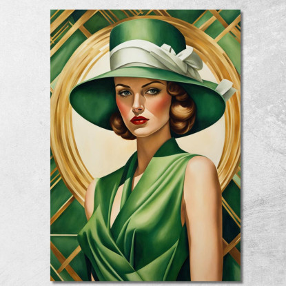 Signora Con Cappello Verde Stile Tamara de Lempicka ilmt9 quadro stampato su tela
