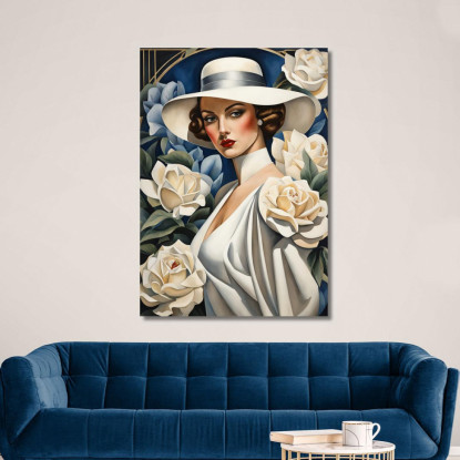 Signora Con Rose Bianche Reinterpretazione Tamara de Lempicka ilmt10 quadro stampato su tela