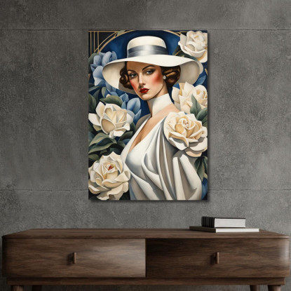Signora Con Rose Bianche Reinterpretazione Tamara de Lempicka ilmt10 quadro stampato su tela