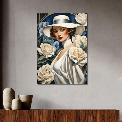 Signora Con Rose Bianche Reinterpretazione Tamara de Lempicka ilmt10 quadro stampato su tela