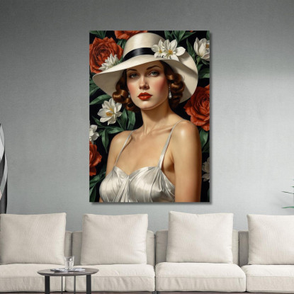 La Musa Floreale Stile Tamara de Lempicka ilmt16 quadro stampato su tela