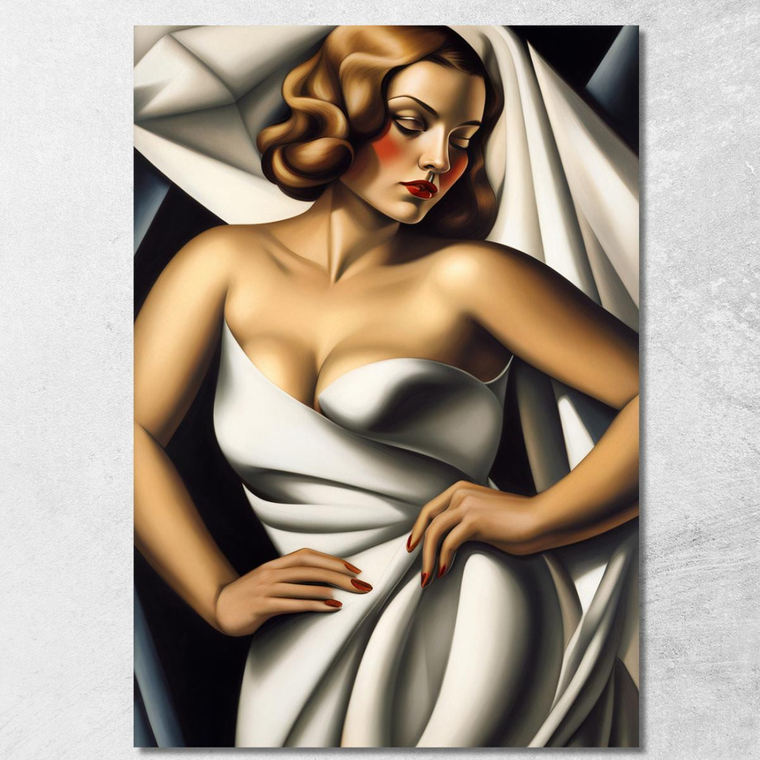 Donna In Velluto Bianco Stile Tamara de Lempicka ilmt24 quadro stampato su tela