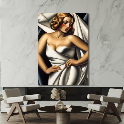 Donna In Velluto Bianco Stile Tamara de Lempicka ilmt24 quadro stampato su tela