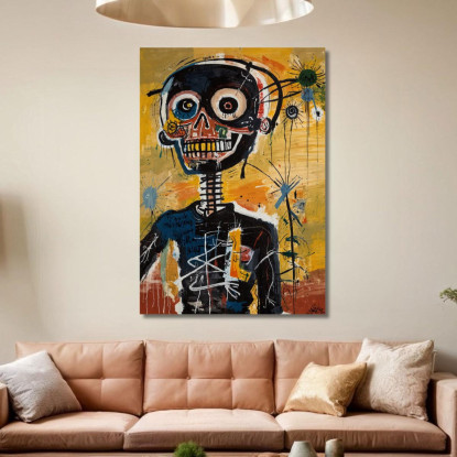 Teschio Cibernetico Stile Jean-Michel Basquiat ibsq7 quadro stampato su tela