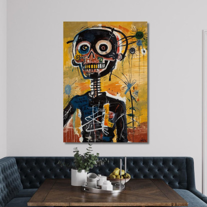 Teschio Cibernetico Stile Jean-Michel Basquiat ibsq7 quadro stampato su tela