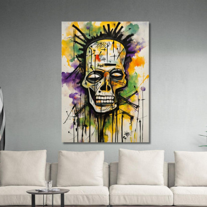 Teschio Elettrico Stile Jean-Michel Basquiat ibsq10 quadro stampato su tela