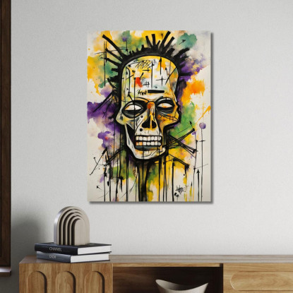 Teschio Elettrico Stile Jean-Michel Basquiat ibsq10 quadro stampato su tela