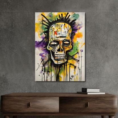 Teschio Elettrico Stile Jean-Michel Basquiat ibsq10 quadro stampato su tela