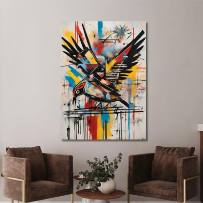 Volo Geometrico Ispirato A Jean-Michel Basquiat ibsq15 quadro stampato su tela