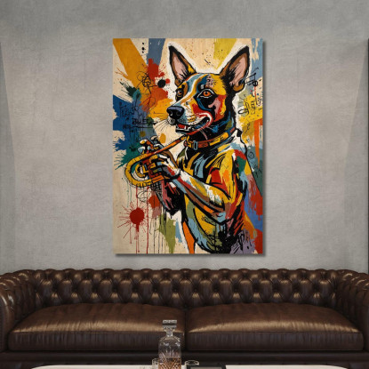 Cane Jazz Stile Jean-Michel Basquiat ibsq16 quadro stampato su tela