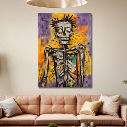 Re Scheletrico Stile Jean-Michel Basquiat ibsq22 quadro stampato su tela