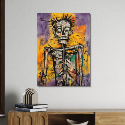 Re Scheletrico Stile Jean-Michel Basquiat ibsq22 quadro stampato su tela