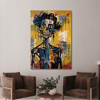 Ribellione Scheletrica Reinterpretazione Jean-Michel Basquiat ibsq23 quadro stampato su tela