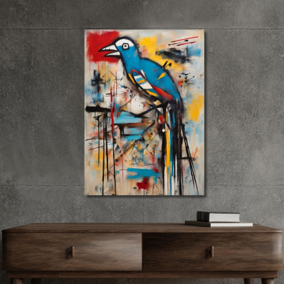 L'Uccello Del Caos Stile Jean-Michel Basquiat ibsq25 quadro stampato su tela