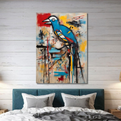 L'Uccello Del Caos Stile Jean-Michel Basquiat ibsq25 quadro stampato su tela