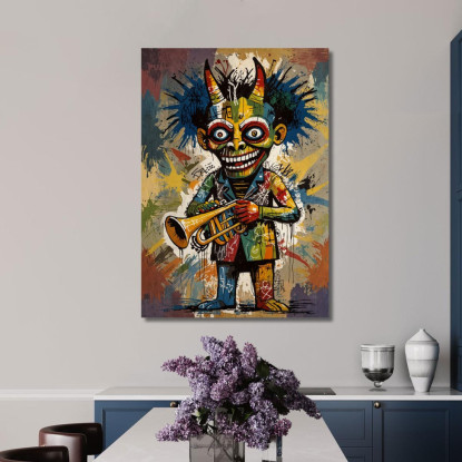 Il Trombettiere Cornuto Reinterpretazione Jean-Michel Basquiat ibsq29 quadro stampato su tela