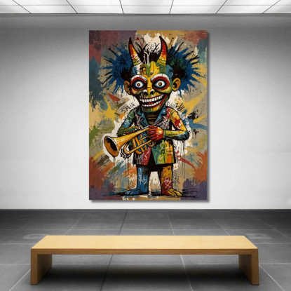 Il Trombettiere Cornuto Reinterpretazione Jean-Michel Basquiat ibsq29 quadro stampato su tela