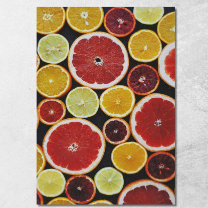 Quadro Moderno Agrumi A Fette Con Arance Limoni E Pompelmi Su Sfondo Nero foo1 quadro stampato su tela