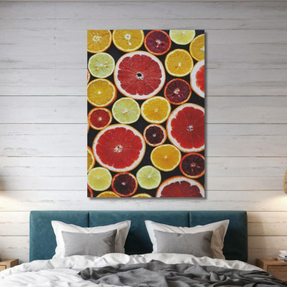 Quadro Moderno Agrumi A Fette Con Arance Limoni E Pompelmi Su Sfondo Nero foo1 quadro stampato su tela