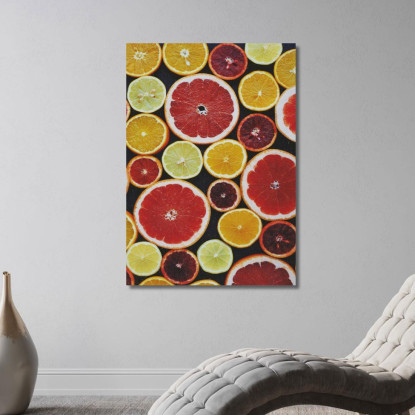 Quadro Moderno Agrumi A Fette Con Arance Limoni E Pompelmi Su Sfondo Nero foo1 quadro stampato su tela