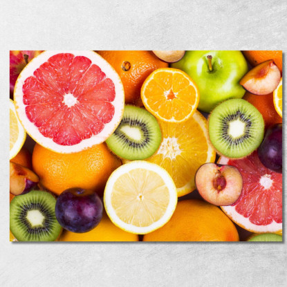 Quadro Moderno Agrumi Affettati Con Kiwi Prugne E Mele Verdi foo2 quadro stampato su tela