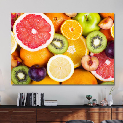 Quadro Moderno Agrumi Affettati Con Kiwi Prugne E Mele Verdi foo2 quadro stampato su tela