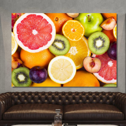 Quadro Moderno Agrumi Affettati Con Kiwi Prugne E Mele Verdi foo2 quadro stampato su tela