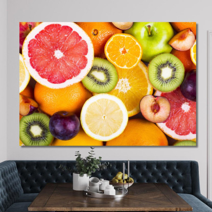 Quadro Moderno Agrumi Affettati Con Kiwi Prugne E Mele Verdi foo2 quadro stampato su tela