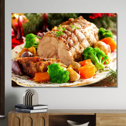 Quadro Moderno Arrosto Succulento Con Verdure Al Forno foo4 quadro stampato su tela