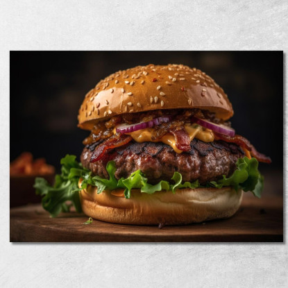 Quadro Moderno Burger Con Bacon Croccante E Cipolla Caramellata foo9 quadro stampato su tela
