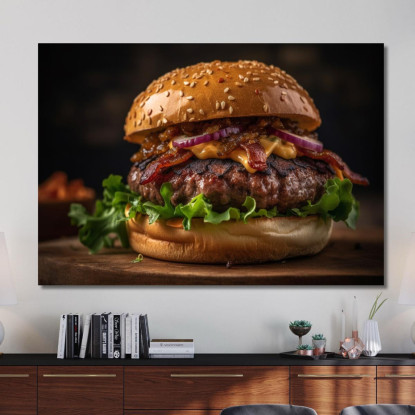 Quadro Moderno Burger Con Bacon Croccante E Cipolla Caramellata foo9 quadro stampato su tela