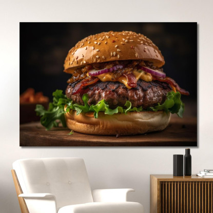 Quadro Moderno Burger Con Bacon Croccante E Cipolla Caramellata foo9 quadro stampato su tela