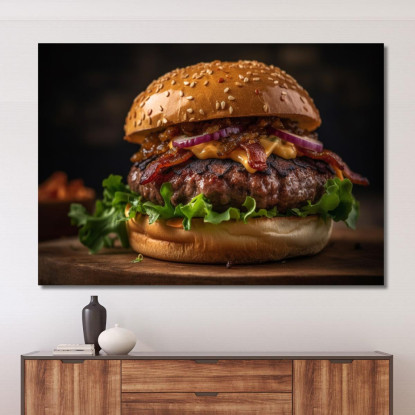 Quadro Moderno Burger Con Bacon Croccante E Cipolla Caramellata foo9 quadro stampato su tela