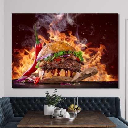 Quadro Moderno Burger Infernale Con Peperoncino E Fiamme foo11 quadro stampato su tela