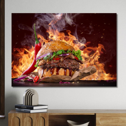 Quadro Moderno Burger Infernale Con Peperoncino E Fiamme foo11 quadro stampato su tela