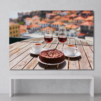 Quadro Moderno Caffè Vino E Dolce Su Terrazza Con Vista Panoramica foo14 quadro stampato su tela