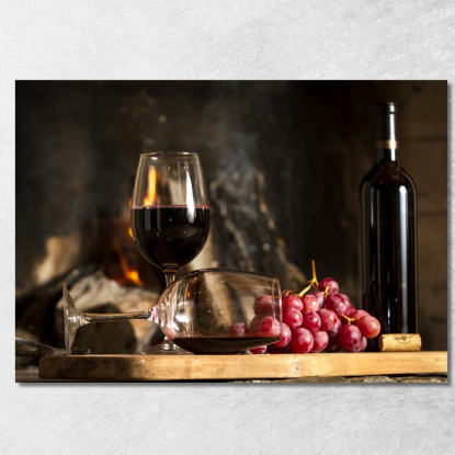 Quadro Moderno Calice Di Vino Rosso Accanto A Un Camino foo15 quadro stampato su tela