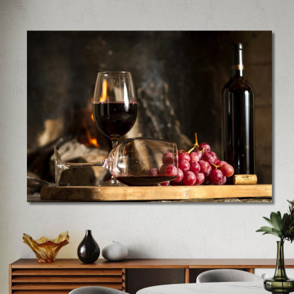 Quadro Moderno Calice Di Vino Rosso Accanto A Un Camino foo15 quadro stampato su tela