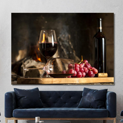 Quadro Moderno Calice Di Vino Rosso Accanto A Un Camino foo15 quadro stampato su tela