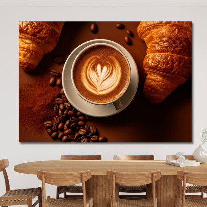 Quadro Moderno Cappuccino Decorato Con Croissant E Chicchi Di Caffè foo18 quadro stampato su tela