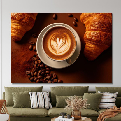 Quadro Moderno Cappuccino Decorato Con Croissant E Chicchi Di Caffè foo18 quadro stampato su tela