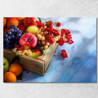 Quadro Moderno Cassetta Di Frutta Colorata Su Tavolo Di Legno foo19 quadro stampato su tela