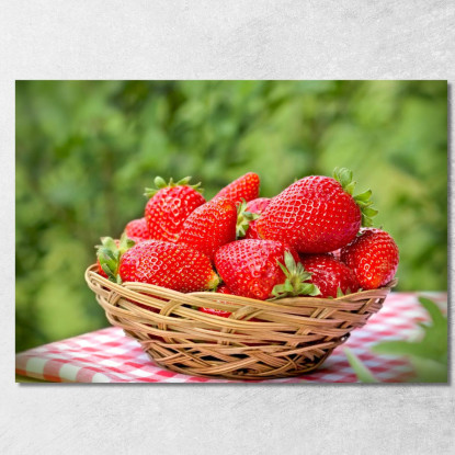 Quadro Moderno Cestino Di Fragole Fresche Su Sfondo Verde foo20 quadro stampato su tela