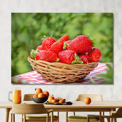 Quadro Moderno Cestino Di Fragole Fresche Su Sfondo Verde foo20 quadro stampato su tela
