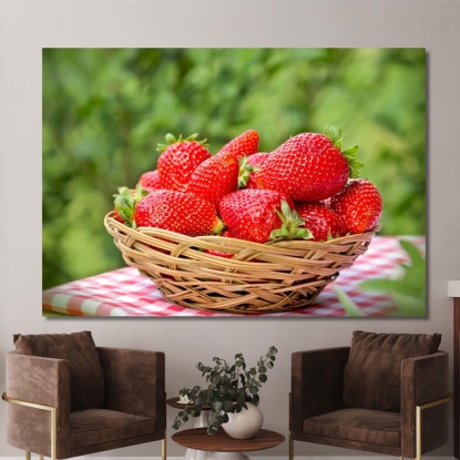 Quadro Moderno Cestino Di Fragole Fresche Su Sfondo Verde foo20 quadro stampato su tela