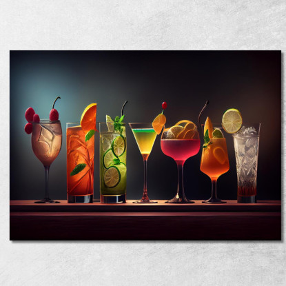 Quadro Moderno Cocktail Colorati In Bicchieri Eleganti Con Frutta E Ghiaccio foo30 quadro stampato su tela