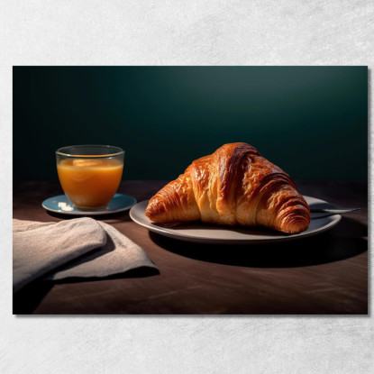 Quadro Moderno Colazione Con Croissant E Succo D'Arancia Su Tavolo Scuro foo32 quadro stampato su tela